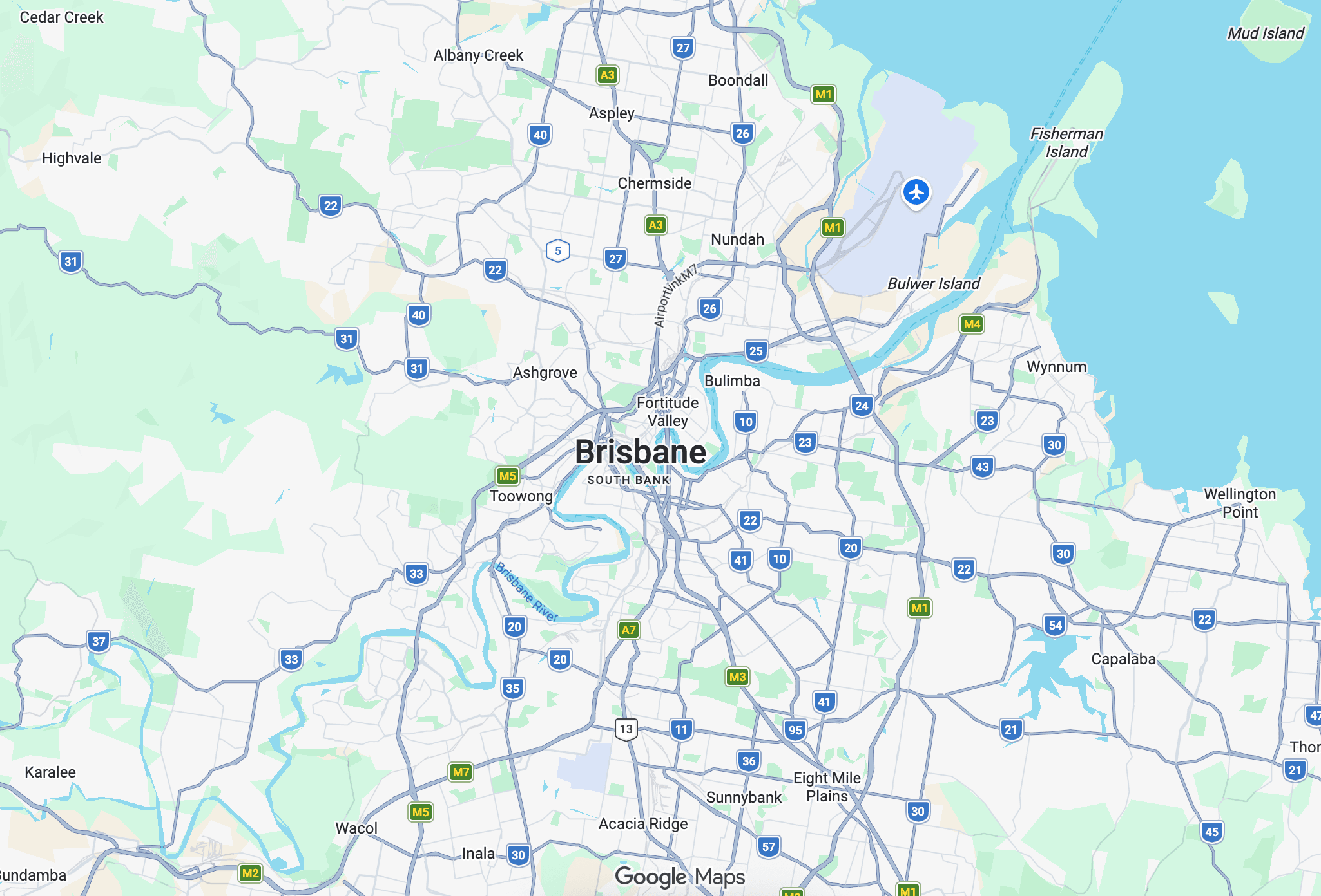 Map showing Brisbane suburbs and surrounding service areas